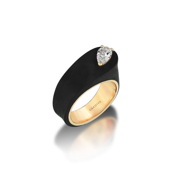 Gradiva Midnight Ember | Carbon Fiber Diamond Ring | 18K Gold